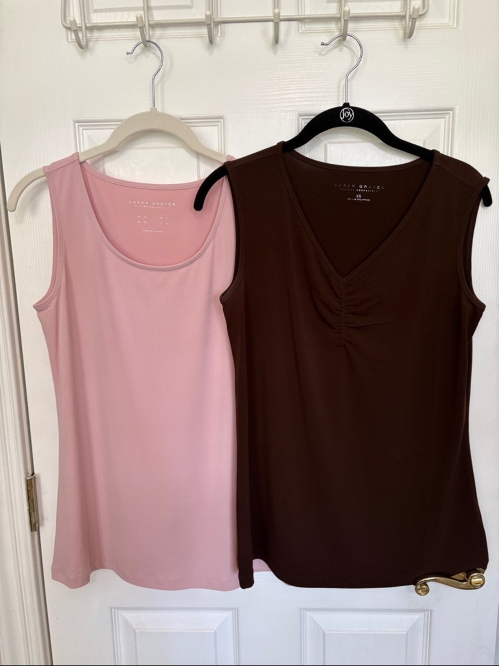 2 Susan Graver Sleeveless Tanks: Pink, Dark Brown V neck Scoop neck
